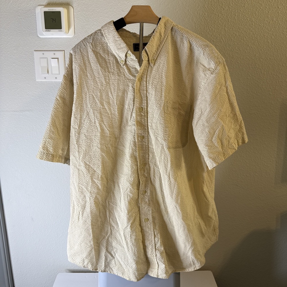 ROUTE 66 Men's Short Sleeve Shirt Yellow‎ Striped Seersucker Size 2XL